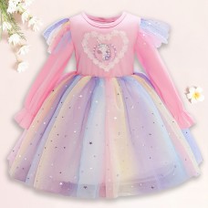 【2Y-10Y】Sweet Cartoon Unicorn Rainbow Mesh Dress