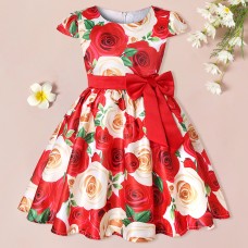 【2Y-9Y】Girl Floral Short Sleeve Princess Dress