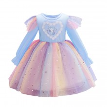 【2Y-10Y】 Girls Sweet Unicorn Print Colorful Mesh Princess Dress - 33224