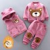 【12M-4Y】3-piece Kid Bear Embroidery Thickened Fleece Cardigan And Vest And Pants Set - 4412