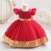 【6M-4Y】Girls Ruffled Sleeves Party Mesh Dress