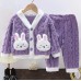 【12M-6Y】2-piece Girls Cute Bunny Pocket Coral Velvet Pajama Set