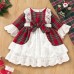 【12M-6Y】Girls White Lace Ruffle Design Red Plaid Christmas Dress