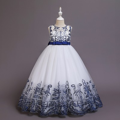 【4Y-11Y】Girls Bow Long Lace Embroidered Sleeveless Skirt - 3611