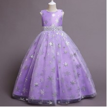 【4Y-13Y】Girls Sweet Snowflake Print Sleeveless Princess Dress