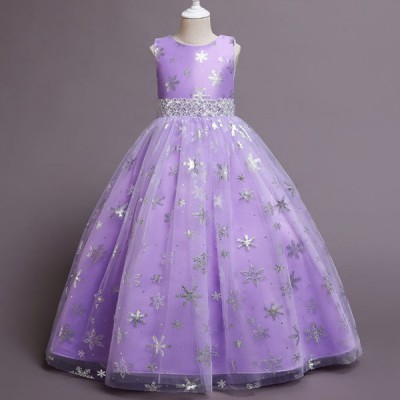 【4Y-13Y】Girls Sweet Snowflake Print Sleeveless Princess Dress