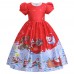 【4Y-12Y】Girls Christmas Print Short Sleeve Princess Dress