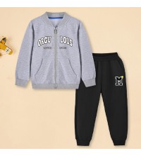 【18M-10Y】2-piece Unisex Kids Letter Embroidered Jacket And Pants Set