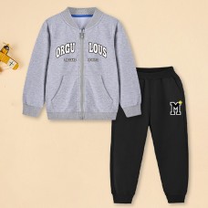 【18M-10Y】2-piece Unisex Kids Letter Embroidered Jacket And Pants Set