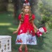 【4Y-12Y】Girls Christmas Print Short Sleeve Princess Dress