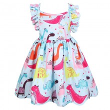 Summer Clothing Cartoon Dinosaur Printed Cotton Sleeveless Girls Dress