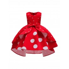 Girls Kids Bow Polka Dot Ruffle Sleeveless Princess Dress