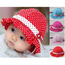 MZ1140 Pure Cotton Cute Children’s Hat with Dots Flower Pattern Red