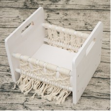 Full Moon Newborn Photography Props Hundred Sunshine Woven Solid Wood Crib  White