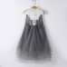 Girls Children Pearls Lace Stitching O  neck Knee Length Princess Dress