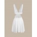 White Plunging Ruched Beach Dress