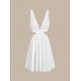 White Plunging Ruched Beach Dress