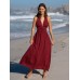 Wine Red V Neck Plaeted Beach Dress Wine Red V Neck Plaeted Beach Dress