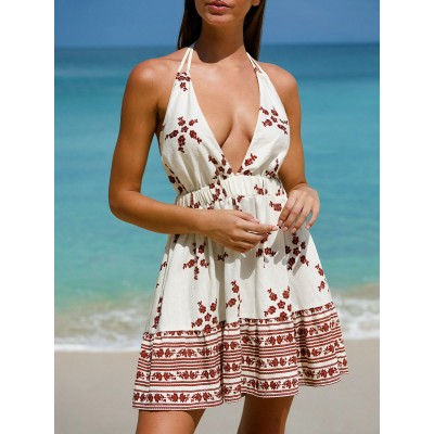Vintage Floral Tie-Back Beach Dress