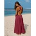 Wine Red V Neck Plaeted Beach Dress Wine Red V Neck Plaeted Beach Dress