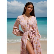 Pink Printed Ruffled Beach Dress