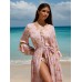Pink Printed Ruffled Beach Dress
