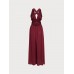 Wine Red V Neck Plaeted Beach Dress Wine Red V Neck Plaeted Beach Dress