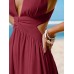 Wine Red V Neck Plaeted Beach Dress Wine Red V Neck Plaeted Beach Dress