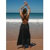 Black V Neck Plaeted Beach Dress