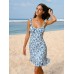 Blue Floral Ruffled Beach Dress Blue Floral Ruffled Beach Dress