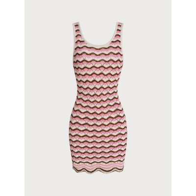 Pink Wavy Crochet Sleeveless Beach Dress