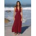 Wine Red V Neck Plaeted Beach Dress Wine Red V Neck Plaeted Beach Dress