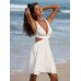 White Plunging Ruched Beach Dress