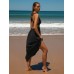 Black V Neck Plaeted Beach Dress