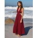 Wine Red V Neck Plaeted Beach Dress Wine Red V Neck Plaeted Beach Dress