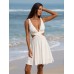 White Plunging Ruched Beach Dress