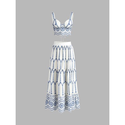 Printed Sleeveless Tie Back Skirt Set