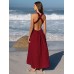 Wine Red V Neck Plaeted Beach Dress Wine Red V Neck Plaeted Beach Dress