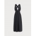 Black V Neck Plaeted Beach Dress