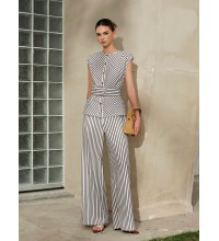 Striped Metal Round-Neck Shirt With Belt