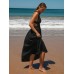 Black V Neck Plaeted Beach Dress