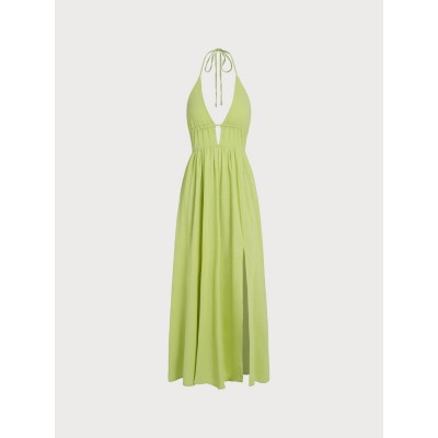 Green Cutout Cross Back Maxi Dress