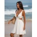 White Plunging Ruched Beach Dress