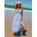 Blue Crisscross Halter Cutout Beach Dress