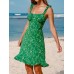 Green Floral Print Beach Dress