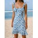 Blue Floral Ruffled Beach Dress Blue Floral Ruffled Beach Dress