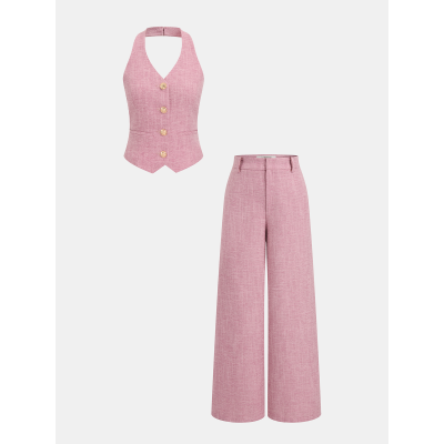 Halter Vest & Wide Leg Pants Set
