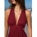 Wine Red V Neck Plaeted Beach Dress Wine Red V Neck Plaeted Beach Dress