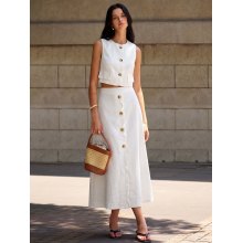 Cotton Linen Scallop Trim Vest & Skirt Set