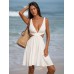 White Plunging Ruched Beach Dress